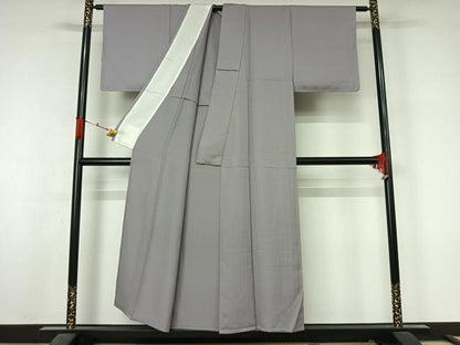 平和屋着物▽上質な色無地　単衣　寿光織　源氏物語　藤色　反端付き　正絹　逸品　未使用　AABL3866jh