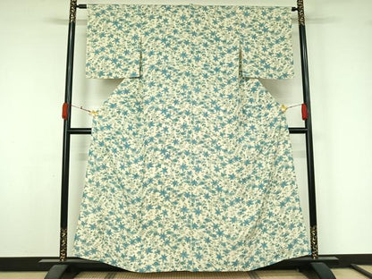 平和屋着物▽上質な小紋　単衣　草花文　正絹　逸品　AABL3867jh