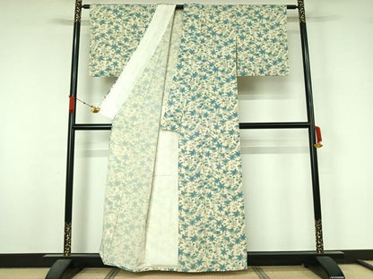 平和屋着物▽上質な小紋　単衣　草花文　正絹　逸品　AABL3867jh