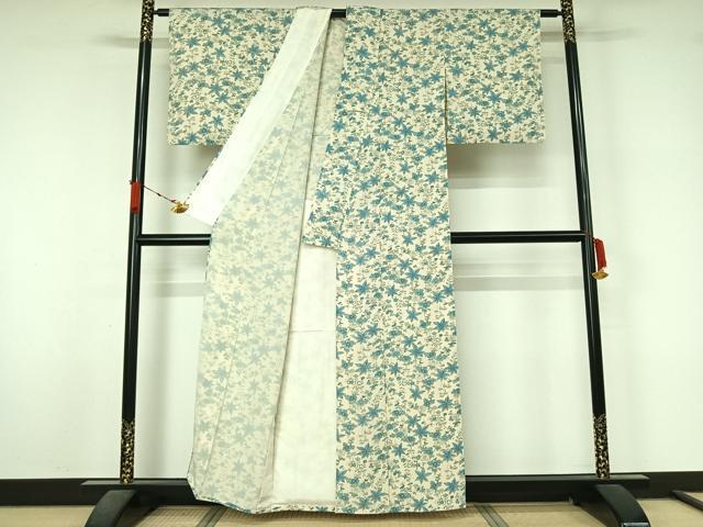 平和屋着物▽上質な小紋　単衣　草花文　正絹　逸品　AABL3867jh