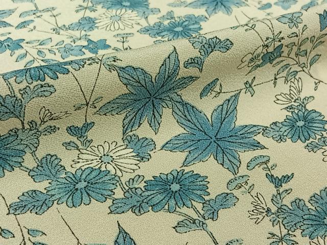 平和屋着物▽上質な小紋　単衣　草花文　正絹　逸品　AABL3867jh
