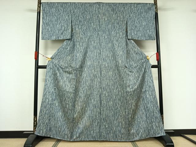 平和屋着物▽上質な小紋　単衣　ろうけつ染め　変わり縞　正絹　逸品　AABL3869jh