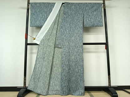 平和屋着物▽上質な小紋　単衣　ろうけつ染め　変わり縞　正絹　逸品　AABL3869jh