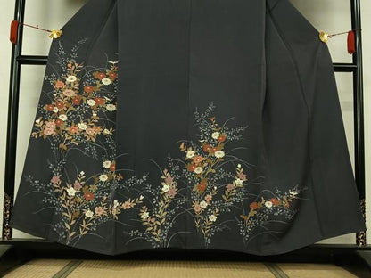 平和屋着物▽訪問着　単衣　草花文　金彩　正絹　逸品　AABL3871jh
