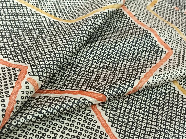 平和屋着物▽上質な小紋　単衣　亀甲鹿の子文　正絹　逸品　AABL3872jh