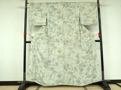 平和屋着物▽上質な小紋　単衣　手描き　鏡裏吉祥花蝶文　正絹　逸品　AABL3875jh
