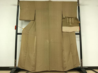 平和屋着物▽江戸小紋　伝承手彫型染め　伊勢型小紋　単衣　遠州椿　反端付き　正絹　逸品　AABL3876jh