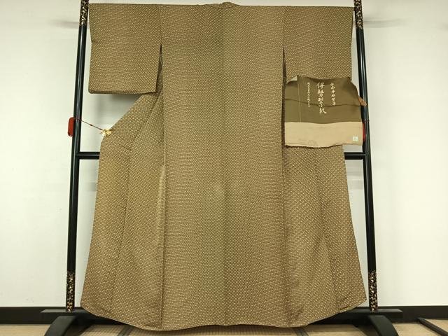 平和屋着物▽江戸小紋　伝承手彫型染め　伊勢型小紋　単衣　遠州椿　反端付き　正絹　逸品　AABL3876jh
