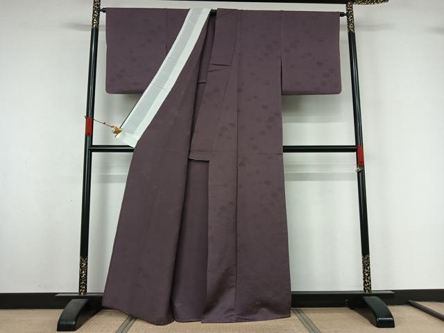 平和屋着物▽上質な色無地　単衣　桐地紋　葡萄鼠色　正絹　逸品　AABL3878jh