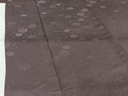 平和屋着物▽上質な色無地　単衣　桐地紋　葡萄鼠色　正絹　逸品　AABL3878jh