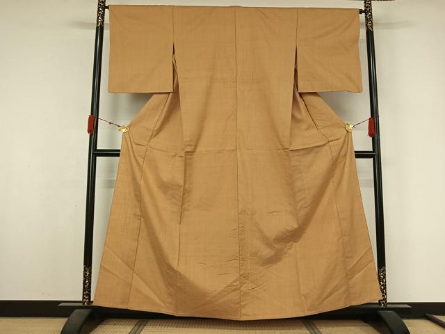 平和屋着物▽上質な紬　単衣　色無地　飴色　正絹　逸品　AABL3881jh
