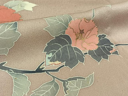 平和屋着物▽訪問着　単衣　友禅　草花文　金彩　正絹　逸品　AABL3882jh