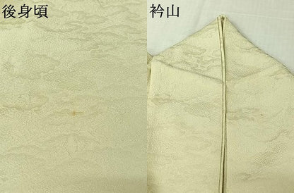 平和屋着物▽上質な色無地　単衣　雲重ね花地紋　若芽色　正絹　逸品　AABL3883jh