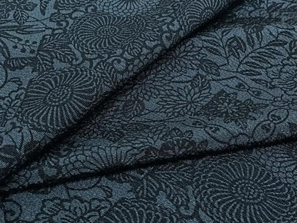 平和屋着物▽上質な小紋　単衣　藍　型染め　草花文　鬼しぼ縮緬　正絹　逸品　AABL3888jh