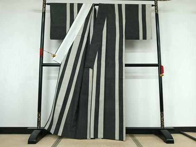 平和屋着物▽上質な紬　単衣　杢目間道　正絹　逸品　AABL3890jh