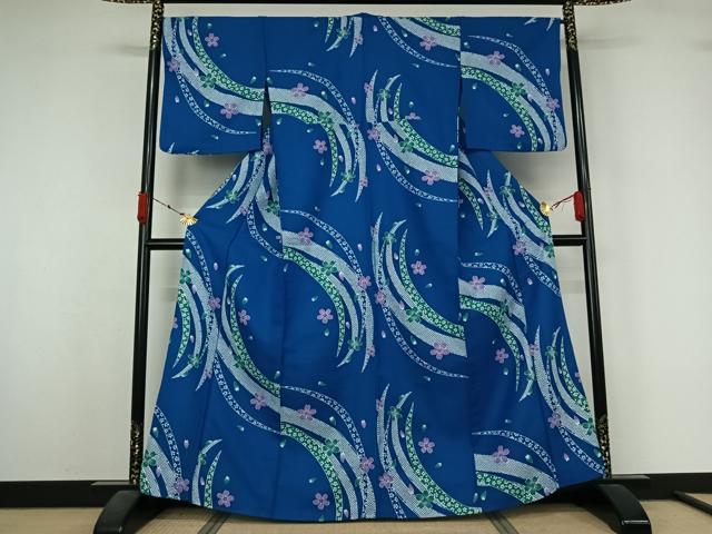 平和屋着物▽小紋　単衣　芝花文　洗える着物　AABL3894jh