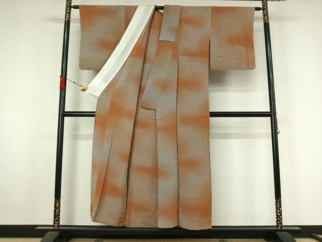 平和屋着物▽上質な小紋　単衣　霞文　暈し染め　鬼しぼ縮緬　正絹　逸品　AABL3896jh