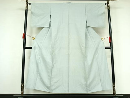 平和屋着物▽上質な紬　単衣　色無地　藍白色　正絹　逸品　AABL3897jh