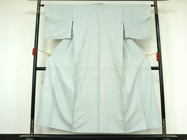平和屋着物▽上質な紬　単衣　色無地　藍白色　正絹　逸品　AABL3897jh