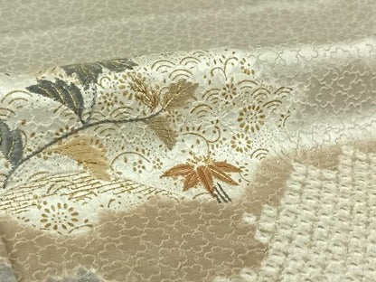 平和屋着物▽訪問着　単衣　絞り　刺繍　地紙花文　金糸　金彩　正絹　逸品　AABL3898jh
