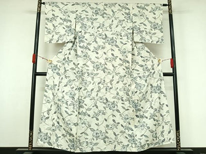 平和屋着物▽上質な小紋　単衣　草花文　金彩　正絹　逸品　AABL3899jh