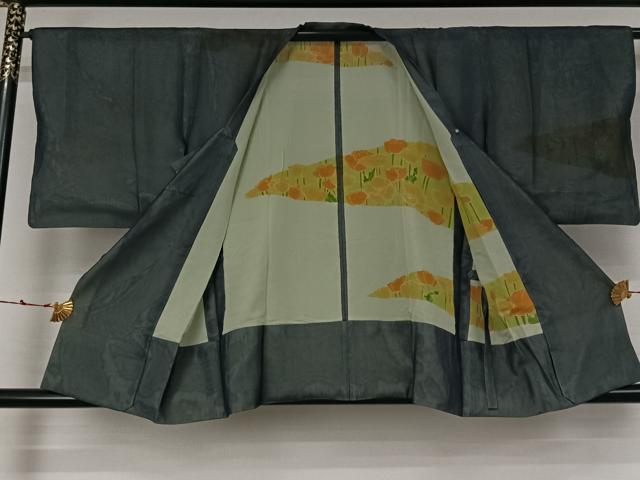 平和屋着物▽道行コート　無双　紗袷　紗×絽　スリーシーズン　春夏秋　塵除け　草花文　正絹　逸品　AABL3900jh