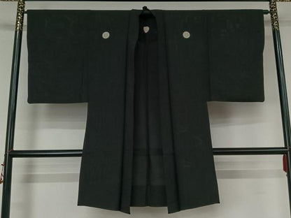 平和屋着物▽男性　黒紋付　長羽織　スリーシーズン　春夏秋　塵除け　正絹　逸品　AABL3901jh