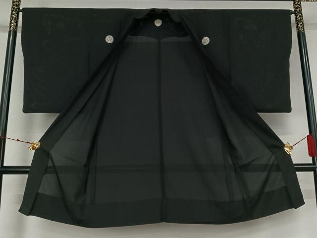 平和屋着物▽男性　黒紋付　長羽織　スリーシーズン　春夏秋　塵除け　正絹　逸品　AABL3901jh