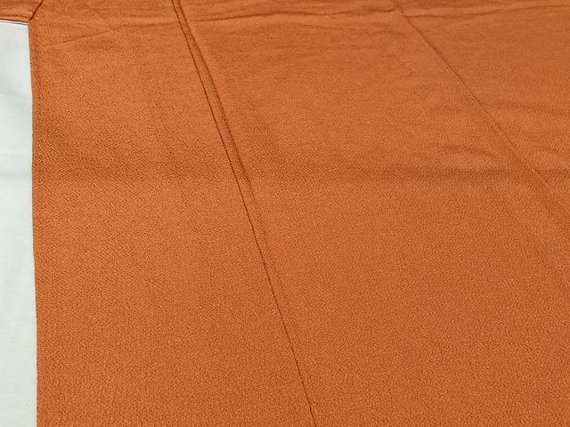 平和屋着物▽上質な色無地　単衣　肉桂色　鬼しぼ縮緬　正絹　逸品　AABL3905jh