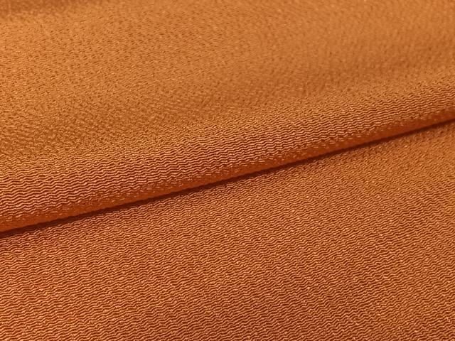 平和屋着物▽上質な色無地　単衣　肉桂色　鬼しぼ縮緬　正絹　逸品　AABL3905jh