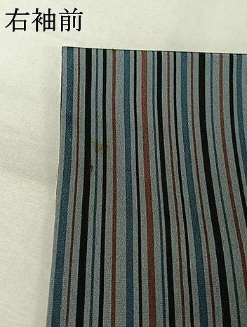 平和屋着物▽上質な小紋　単衣　縞　正絹　逸品　AABL3906jh
