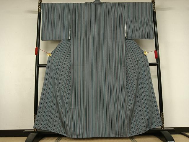 平和屋着物▽上質な小紋　単衣　縞　正絹　逸品　AABL3906jh