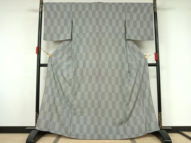 平和屋着物▽江戸小紋　単衣　市松文様　竹万筋　洗える着物　AABL3907jh