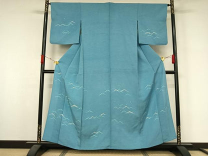 平和屋着物▽訪問着　単衣　紬地　立波文　正絹　逸品　AABL3910jh