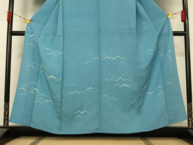 平和屋着物▽訪問着　単衣　紬地　立波文　正絹　逸品　AABL3910jh