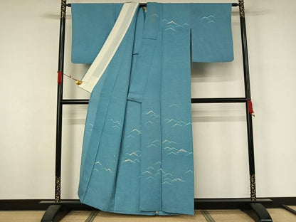 平和屋着物▽訪問着　単衣　紬地　立波文　正絹　逸品　AABL3910jh