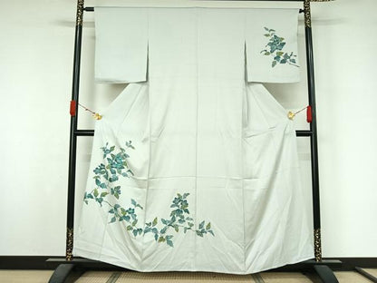 平和屋着物▽訪問着　単衣　刺繍　枝花文　三越扱い　正絹　逸品　AABL3911jh
