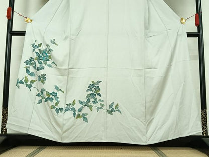 平和屋着物▽訪問着　単衣　刺繍　枝花文　三越扱い　正絹　逸品　AABL3911jh