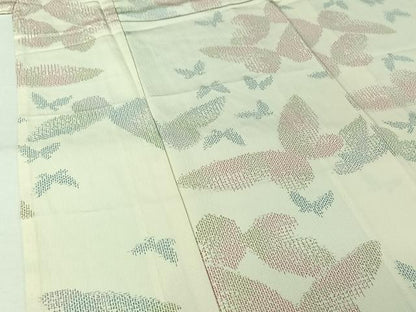 平和屋着物▽お召　単衣　舞蝶文　正絹　逸品　AABL3913jh