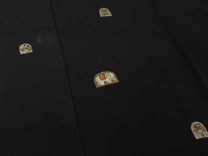 平和屋着物▽訪問着　単衣　総刺繍　竹屋町刺繍　象　金糸　正絹　逸品　AABL3914jh