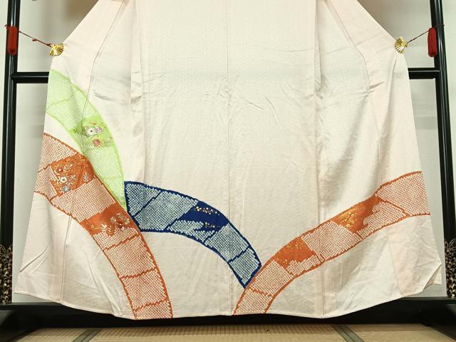 平和屋着物▽訪問着　単衣　絞り　刺繍　草花文　金彩　正絹　逸品　AABL3915jh