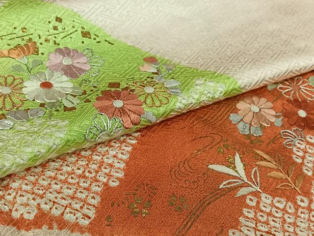 平和屋着物▽訪問着　単衣　絞り　刺繍　草花文　金彩　正絹　逸品　AABL3915jh