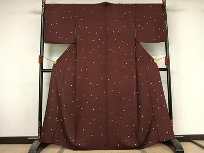 平和屋着物▽上質な小紋　単衣　ミミズク　金彩　正絹　逸品　AABL3918jh