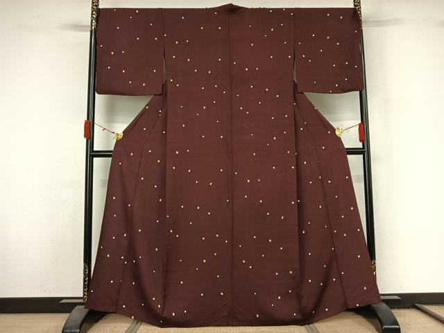 平和屋着物▽上質な小紋　単衣　ミミズク　金彩　正絹　逸品　AABL3918jh