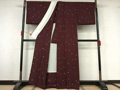 平和屋着物▽上質な小紋　単衣　ミミズク　金彩　正絹　逸品　AABL3918jh