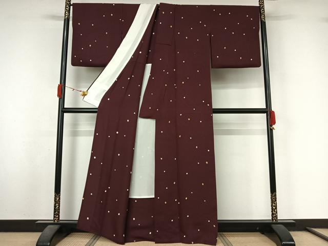 平和屋着物▽上質な小紋　単衣　ミミズク　金彩　正絹　逸品　AABL3918jh