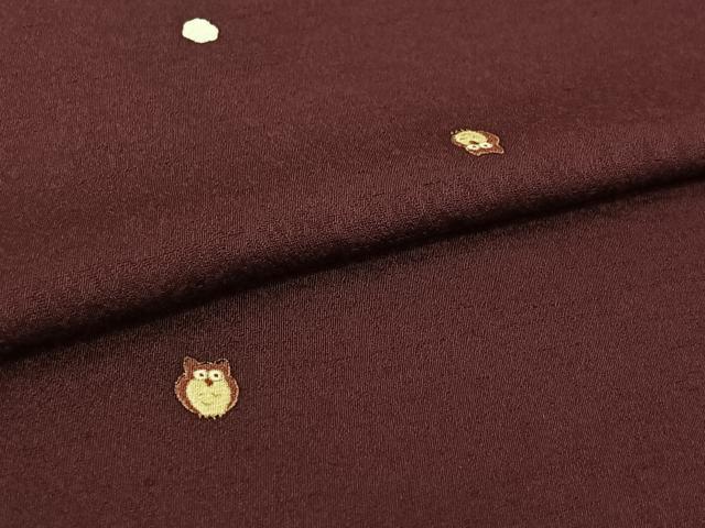 平和屋着物▽上質な小紋　単衣　ミミズク　金彩　正絹　逸品　AABL3918jh