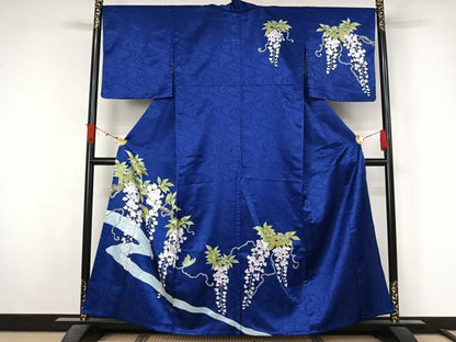 平和屋着物▽訪問着　単衣　流水地紋　銀彩　洗える着物　AABL3920jh