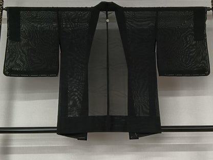 平和屋着物▽羽織　スリーシーズン　春夏秋　塵除け　流水文　黒地　正絹　逸品　AABL3921jh