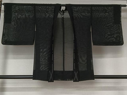 平和屋着物▽羽織　スリーシーズン　春夏秋　塵除け　流水文　黒地　正絹　逸品　AABL3921jh